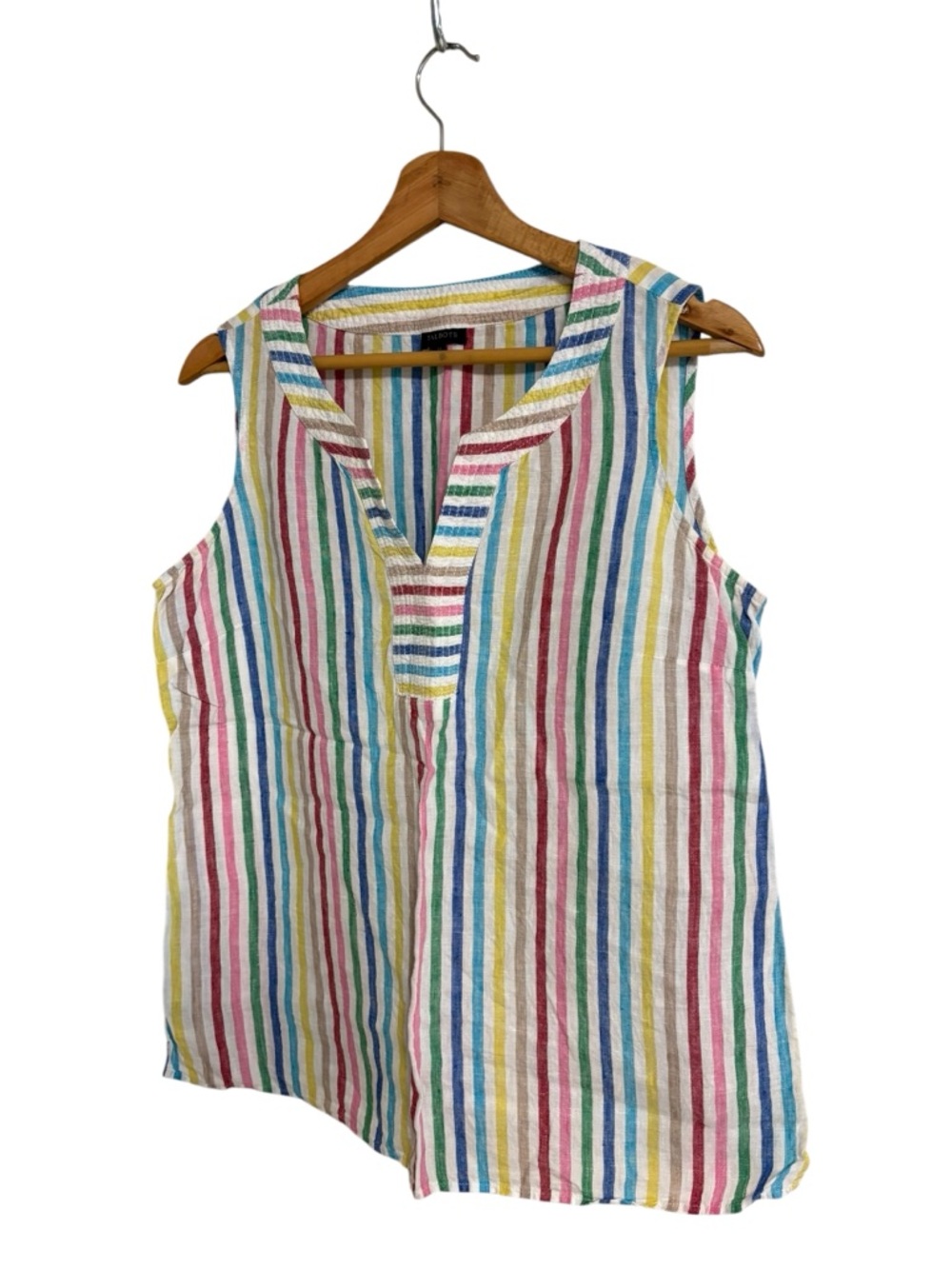 Talbots colorful rainbow striped sleeveless V neck Spring linen tank top size M - Picture 6 of 11